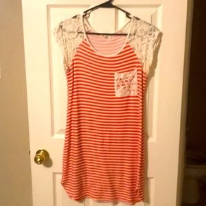 Red Striped Dress with Lace